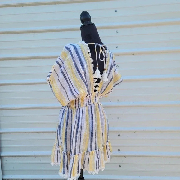 Club Z Collection Women Yellow Pink Striped Vacation Sundress Casual Dress L - Picture 8 of 10